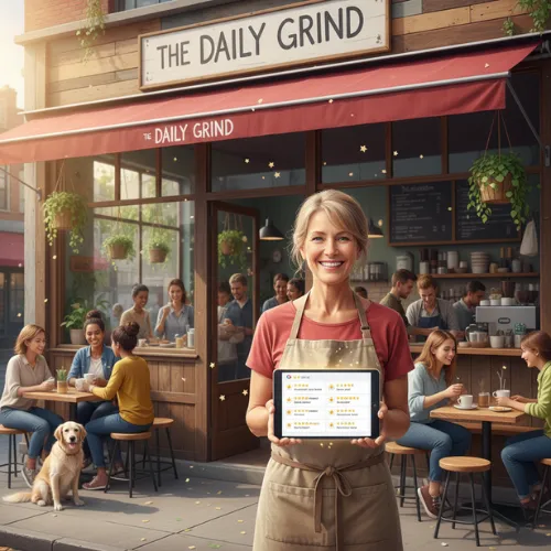 Valorisation des avis positifs – commerçante locale mettant en avant ses avis Google pour booster son SEO local et attirer plus de clients.