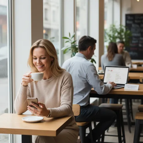 Commerçante profitant d’un gain de temps grâce à la gestion externalisée de ses avis Google et à l’optimisation SEO local.