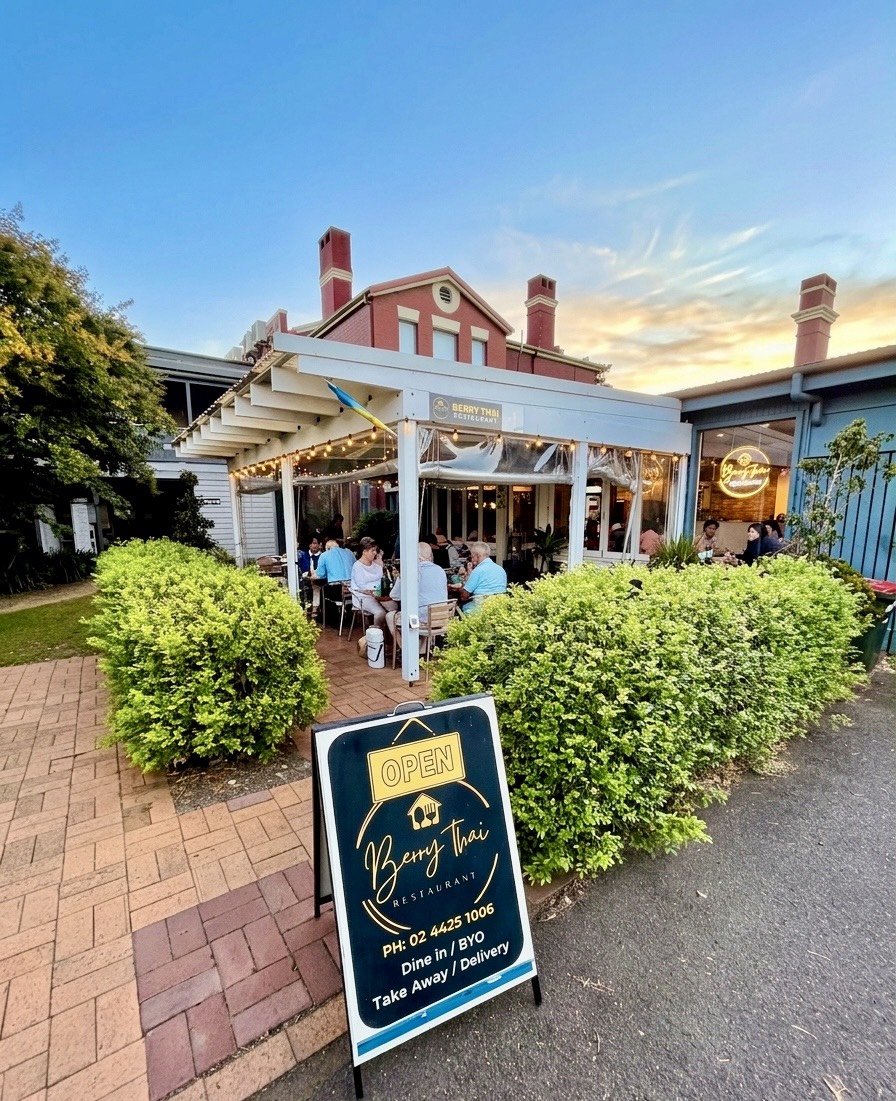 Interior of Berry Thai Restaurant in Berry NSW with warm lighting and wooden tables