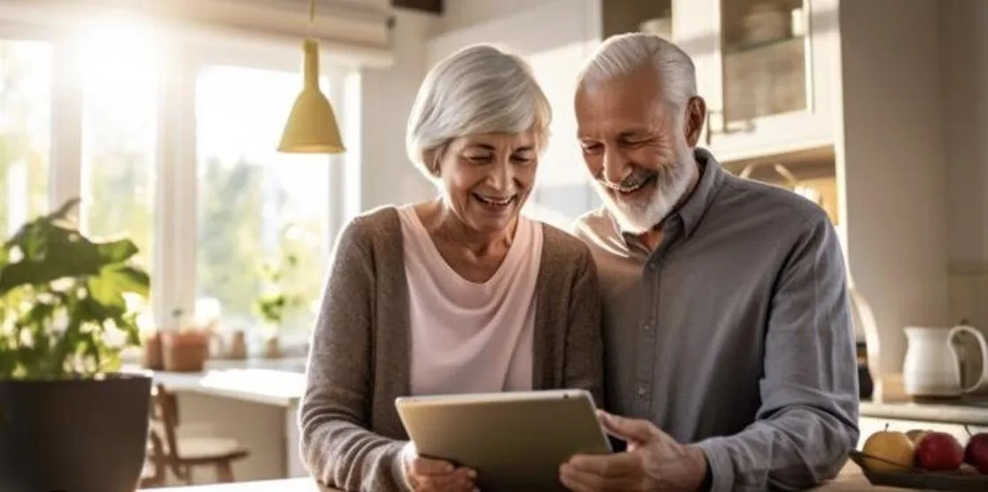 Canadian seniors reviewing reverse mortgage rate options at home