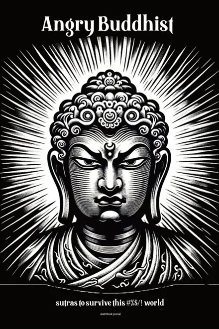 Buddhist sketchbook open with casual notes and sketches