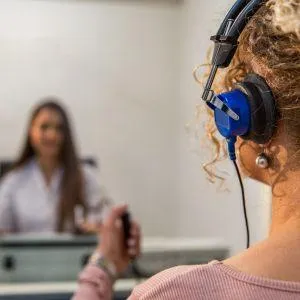 woman taking a hearing test