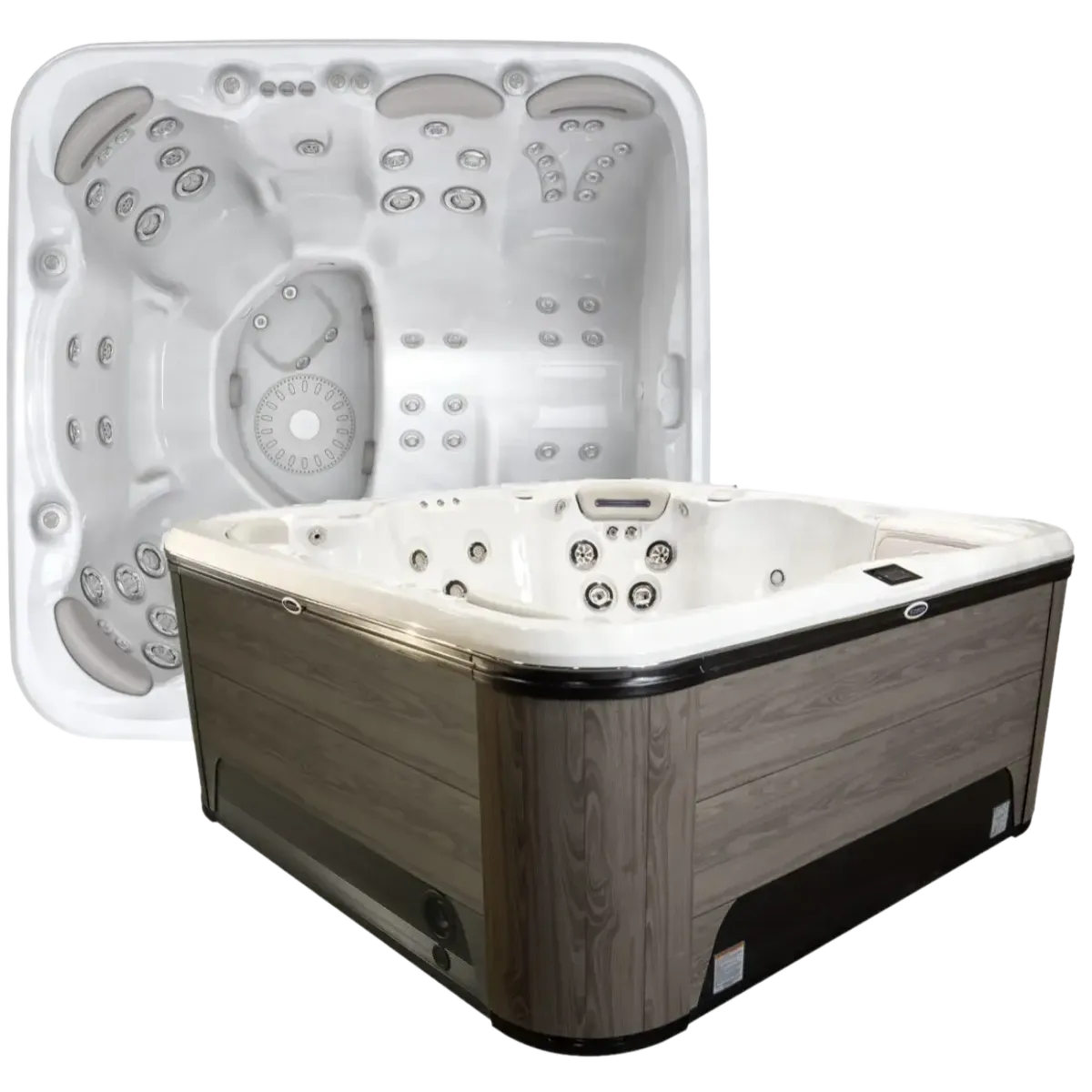 The Banff Sanctuary 6-person luxury outdoor hot tub in an upscale Canadian backyard setting