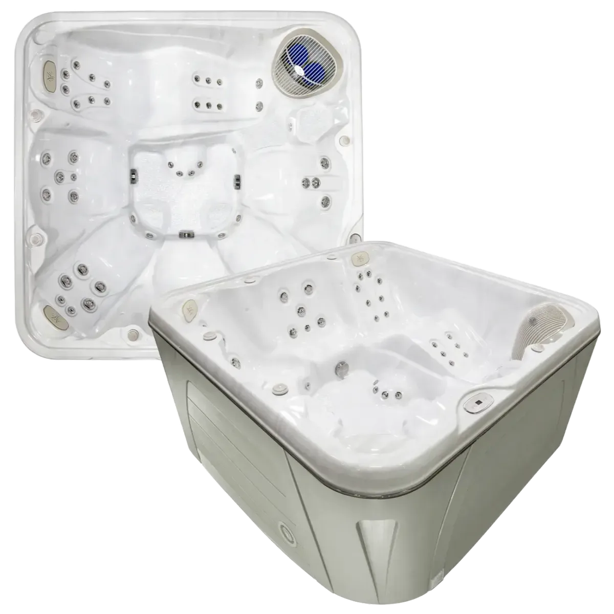 The Banff Sanctuary 6-person luxury outdoor hot tub in an upscale Canadian backyard setting
