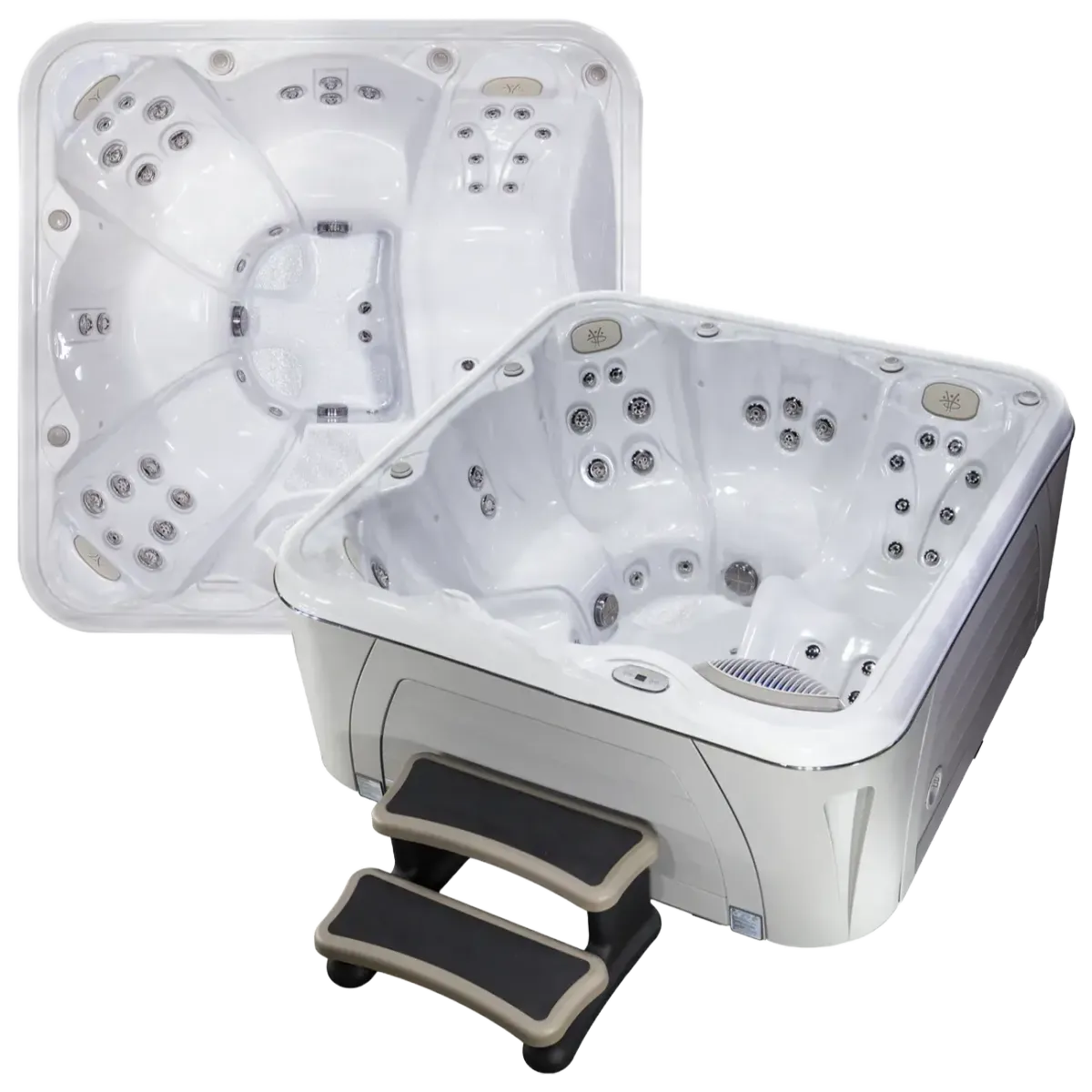 The Banff Sanctuary 6-person luxury outdoor hot tub in an upscale Canadian backyard setting
