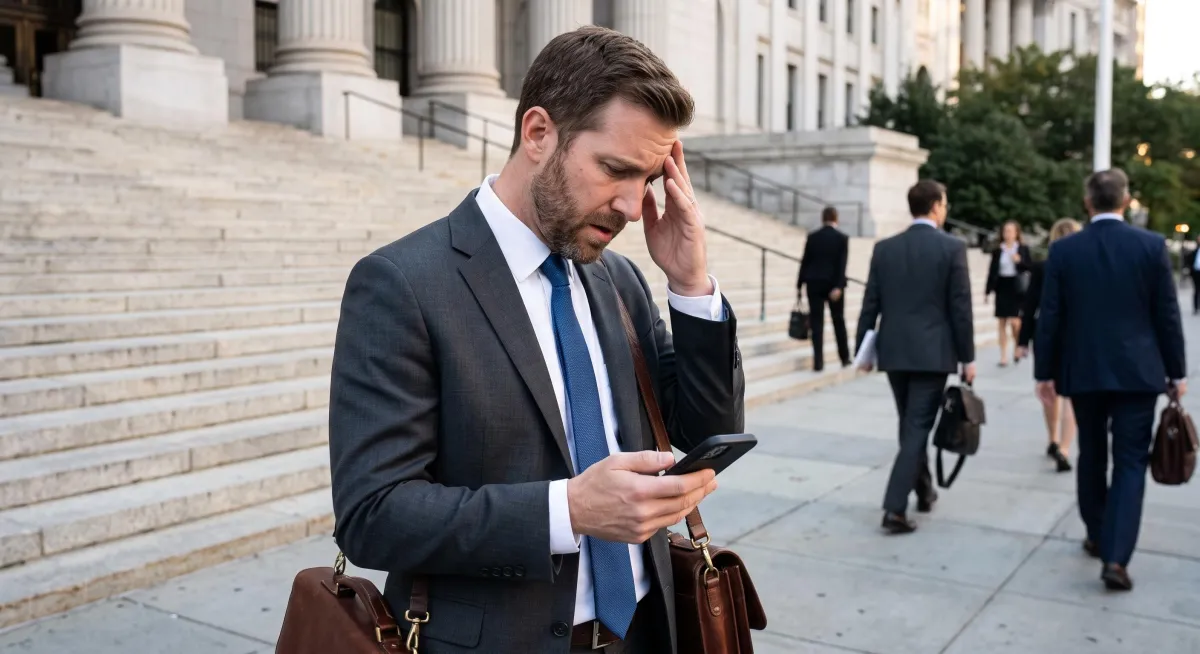 Legal professional in a courtroom meeting