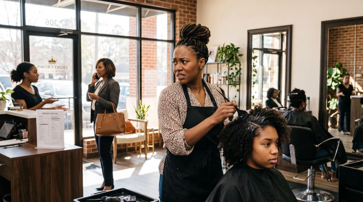 Beauty professional working with a client