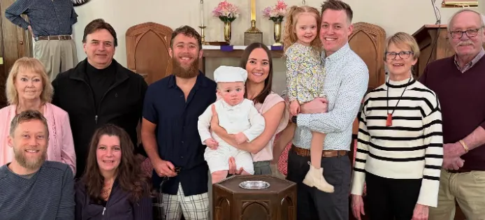 Extended family gathered together at church