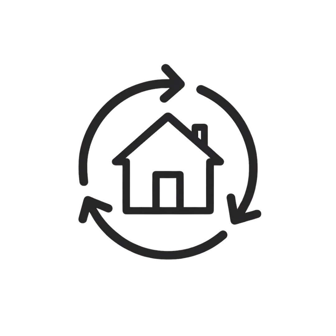 Options Icon - House with revolving arrows circling the house