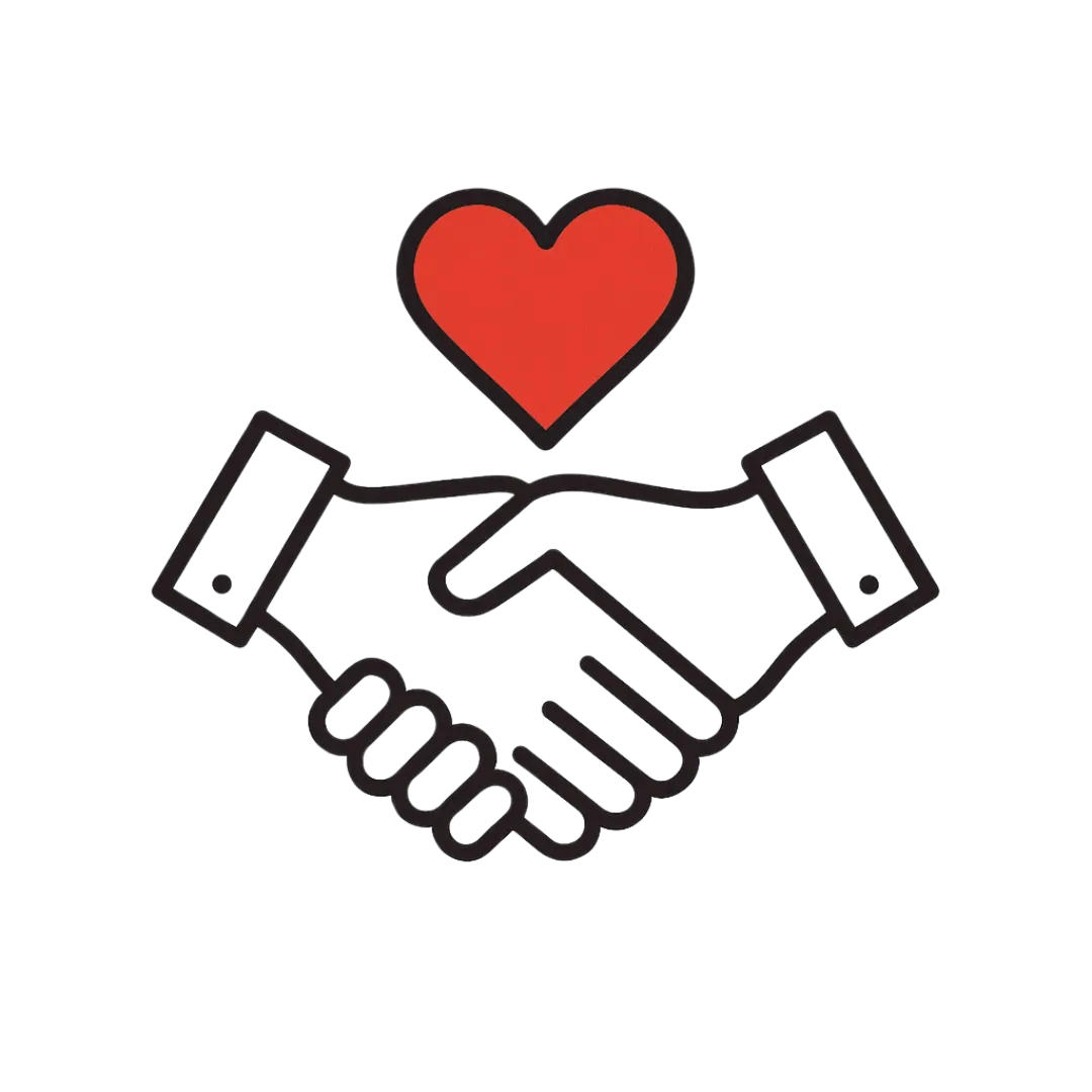 Caring People icon - Hands shaking with a red heart
