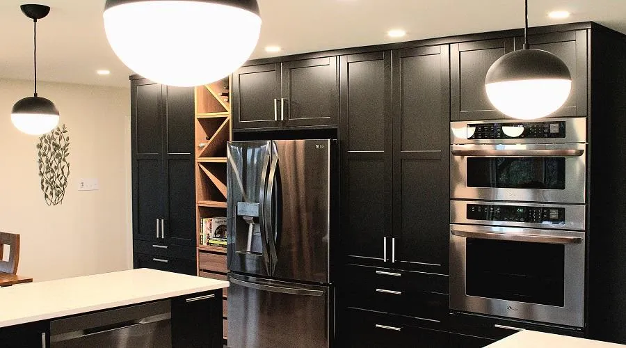 Completed Montgomery County kitchen remodel with wood cabinets