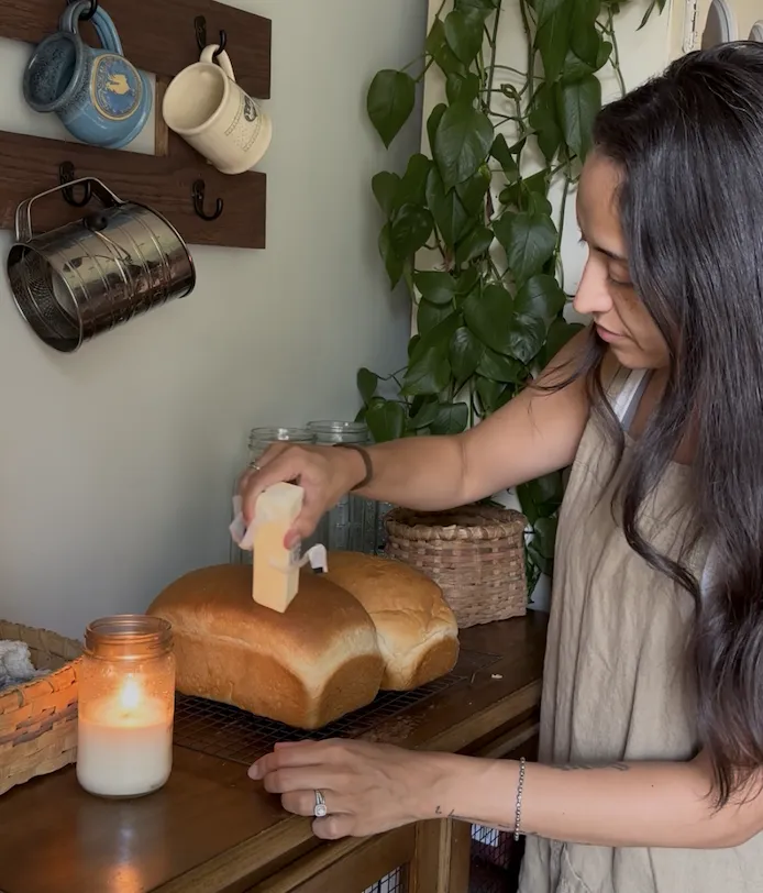 Cozy kitchen table with fresh bread