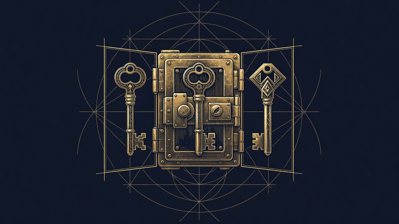 Brand line-engraving illustration, gold on navy