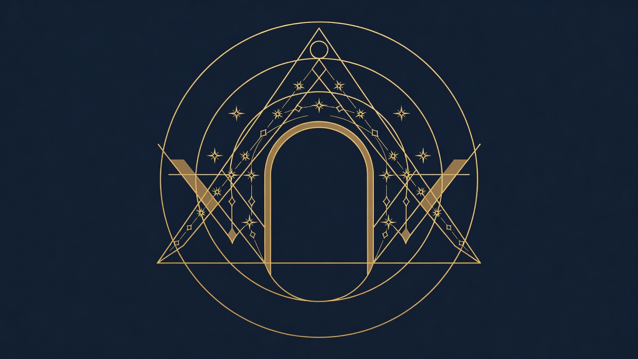 Engraved keystone vault formed of compass arcs sealing channeled data flows, illustrating privacy designed into AI system architecture as infrastructure