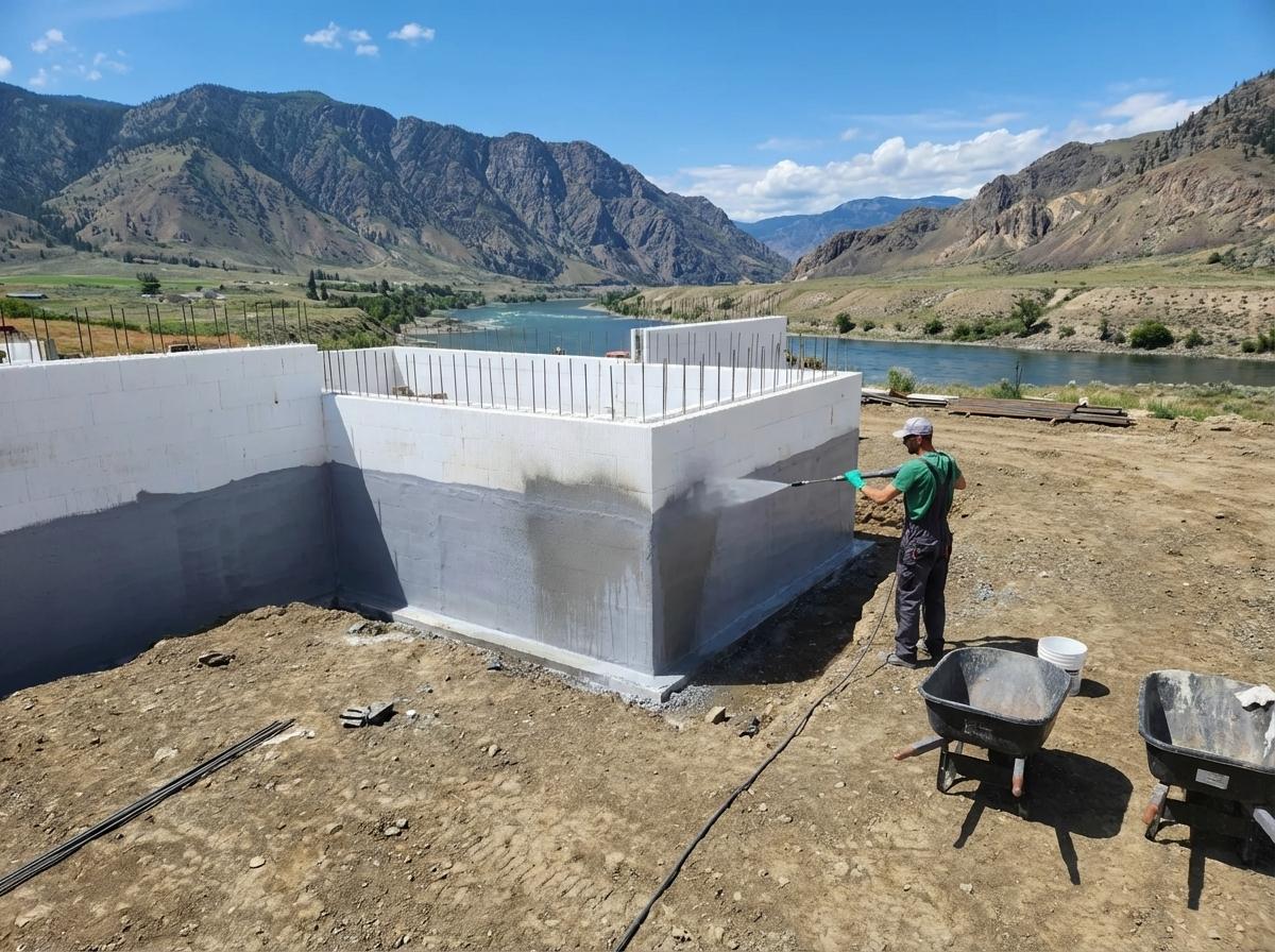 Professional spraying the exterior of an ICF wall 