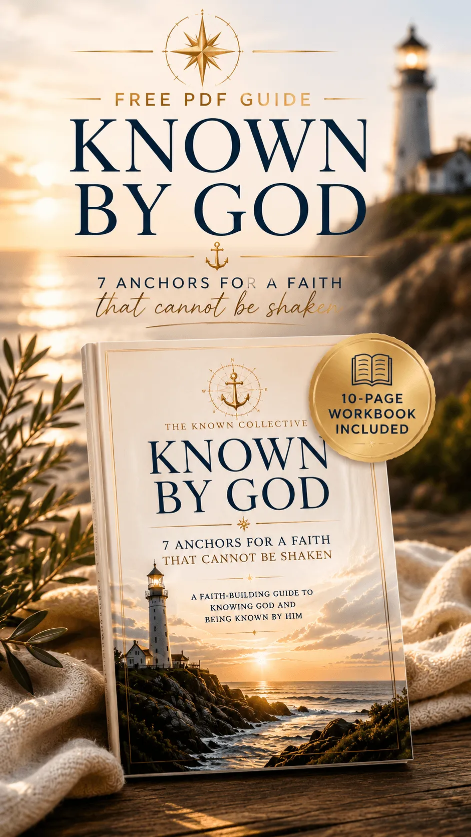 ree PDF Christian workbook "Known by God" from The Known Collective featuring 7 anchors for a faith that cannot be shaken, helping believers know God personally, hear God's voice, discern truth, and strengthen their faith.