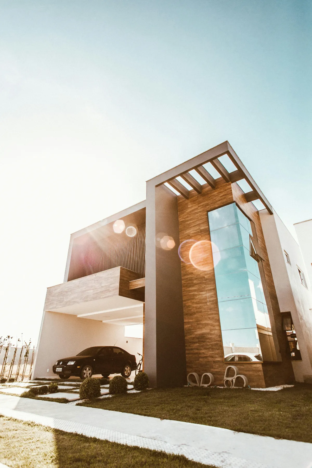 low angle view of whit and black building