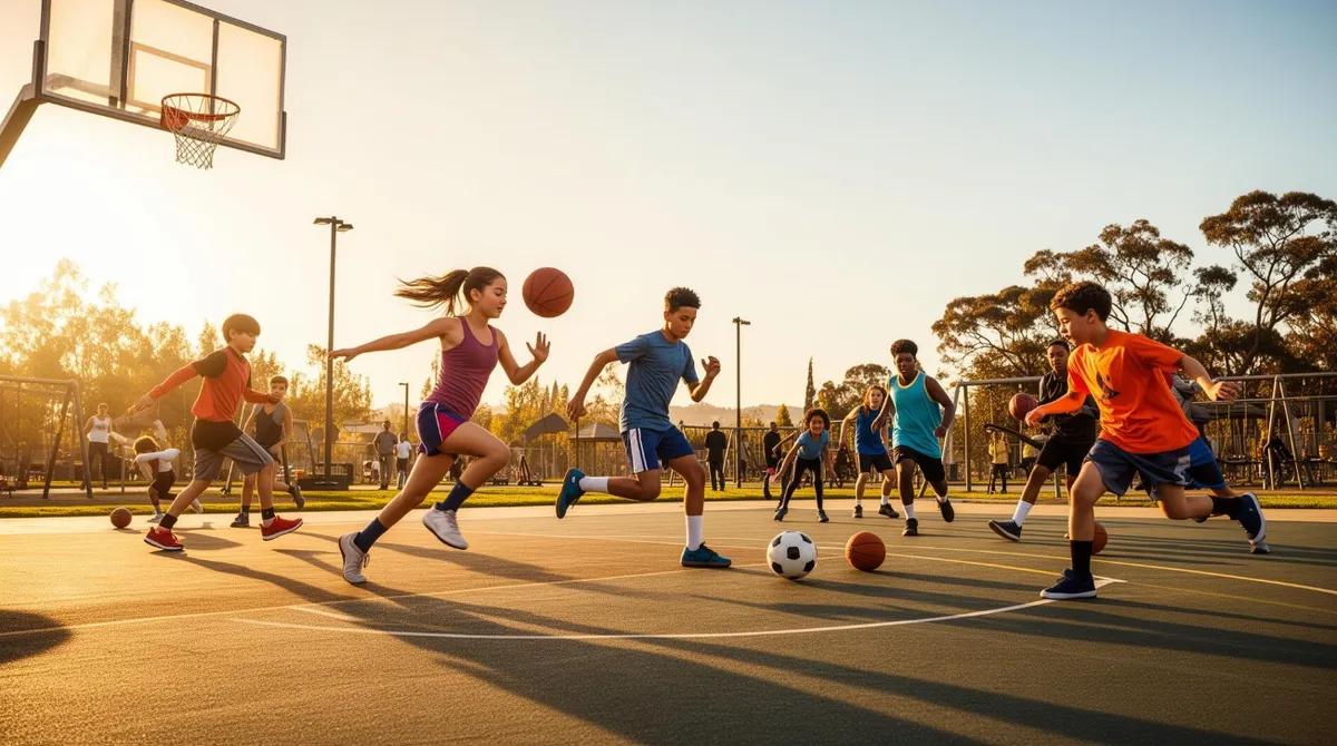 Young athletes practising movement skills during sports training