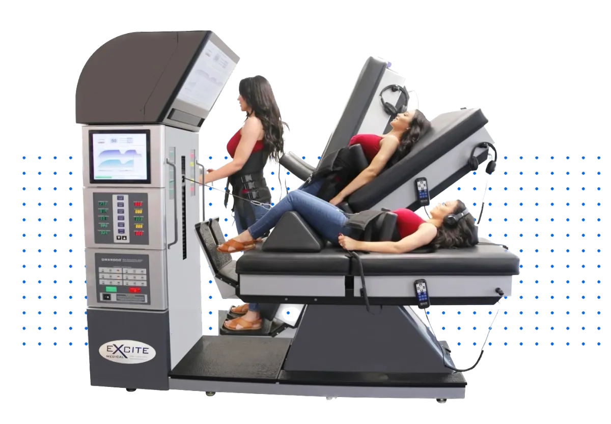 SpineEase 3000 spinal decompression table in a bright clinic room