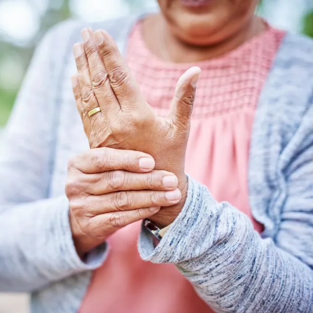 Close-up of arthritic hand joints
