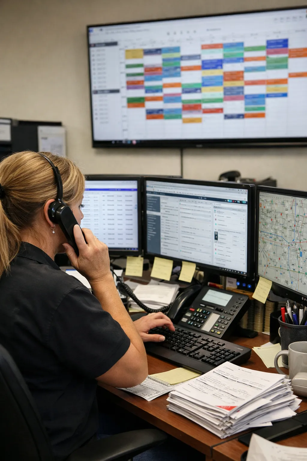 Busy HVAC office handling incoming service requests with missed calls and delayed follow-up