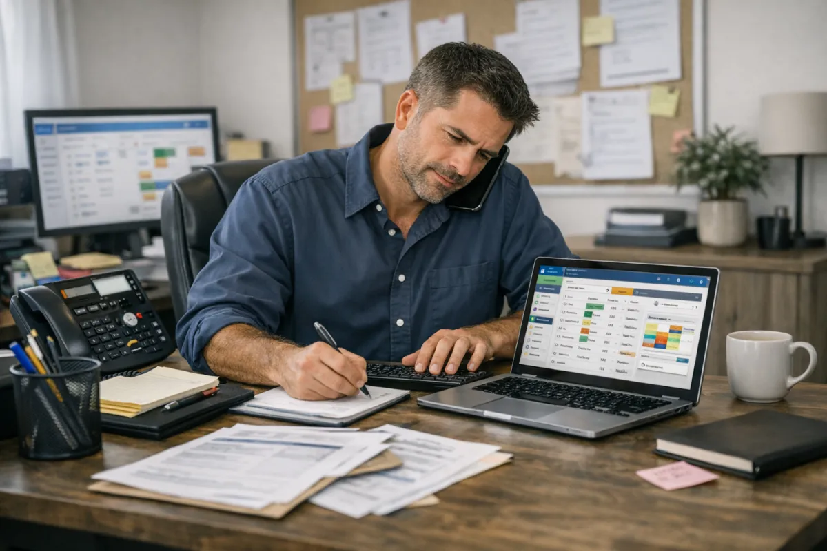 A business owner working hard, representing effort without structured systems.