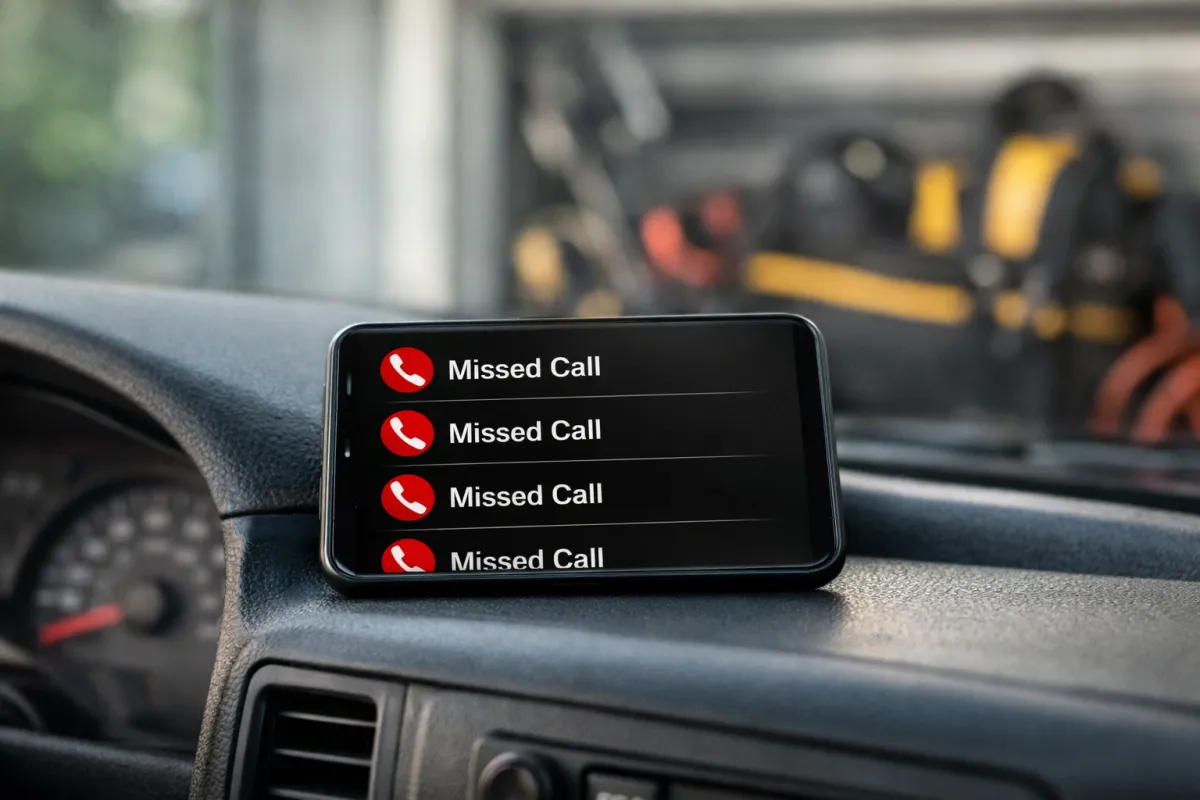 phone showing missed calls in HVAC truck