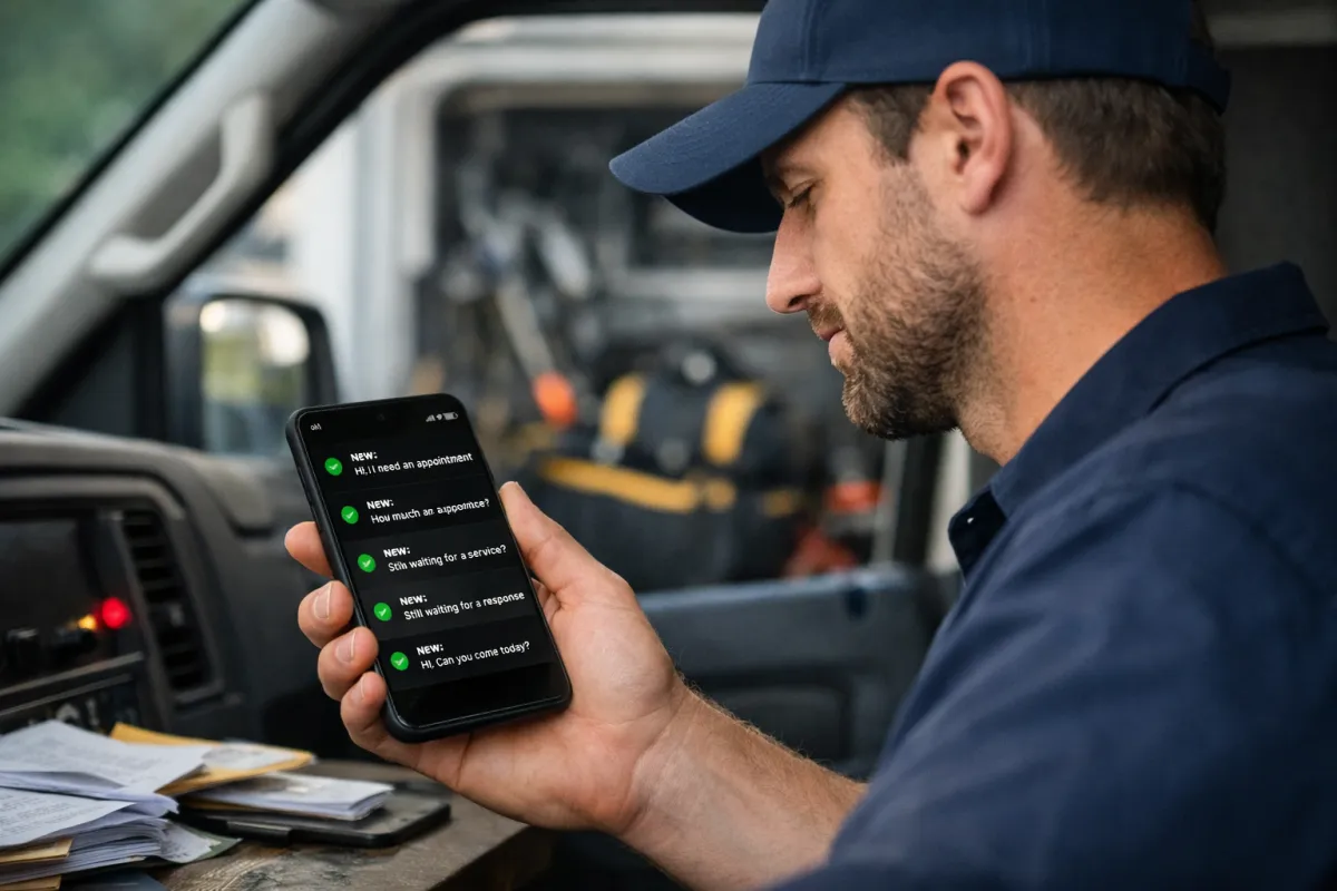 HVAC technician reviewing unread customer messages