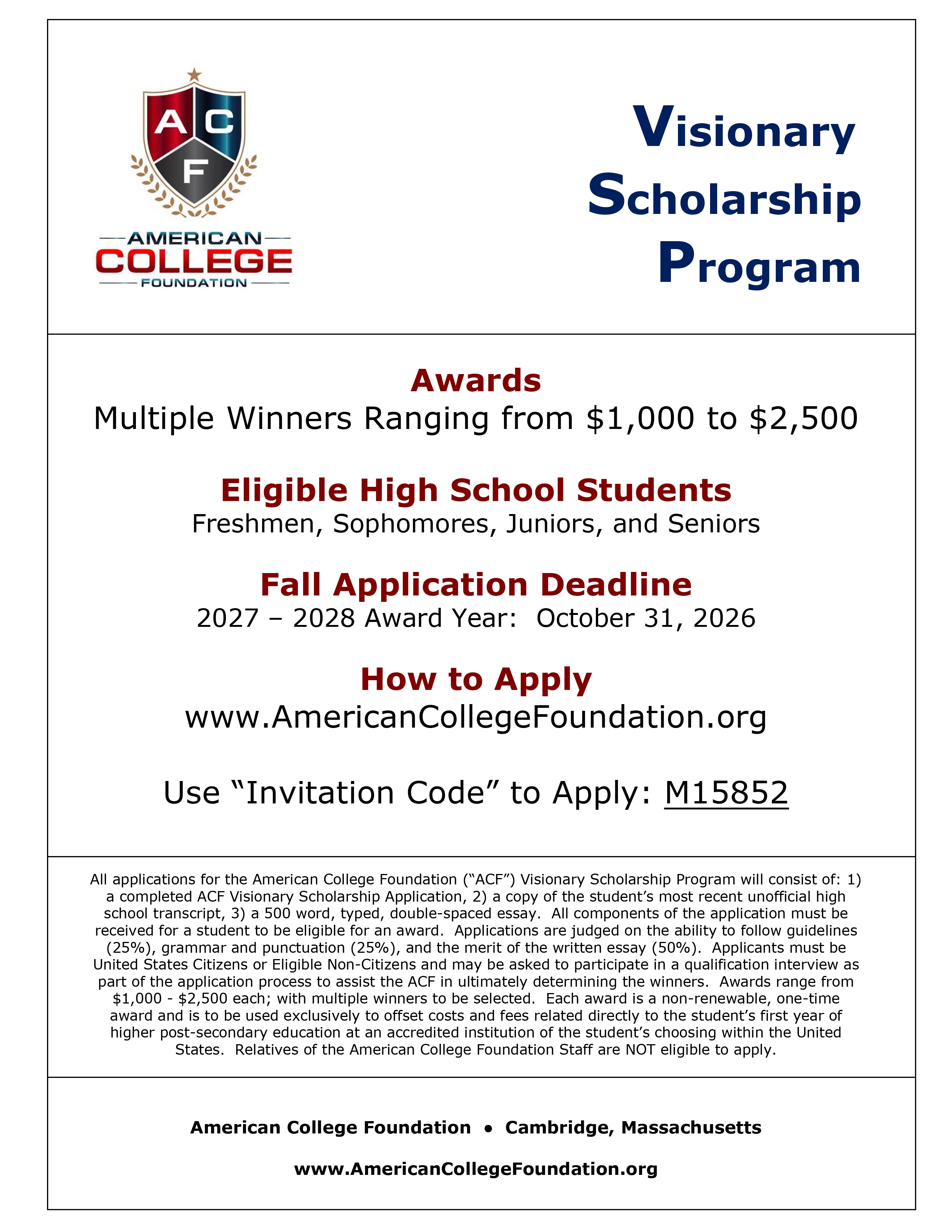 American College Foundation Visionary Sc