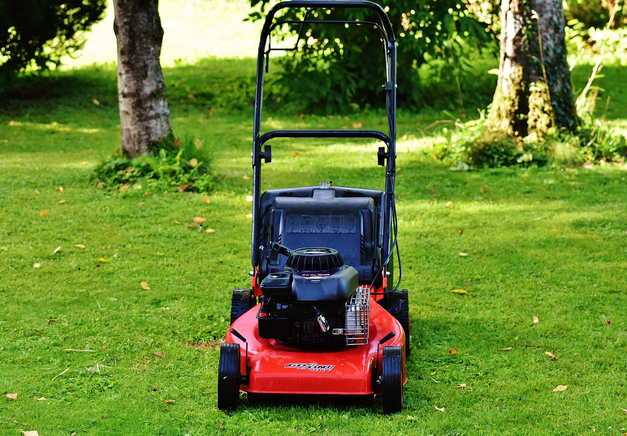 red orange lawn mower front