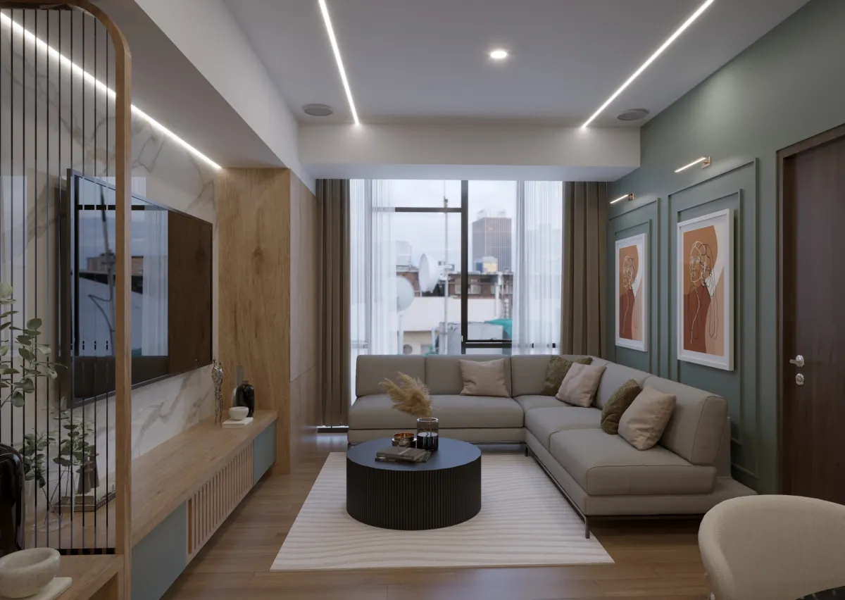 a living room filled with furniture and a fire place