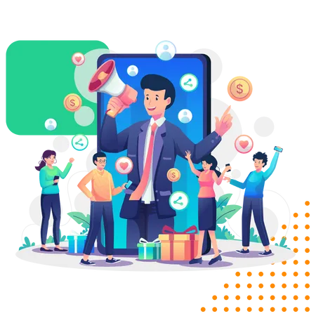 A cartoon reresentation o the outreach of digital marketing
