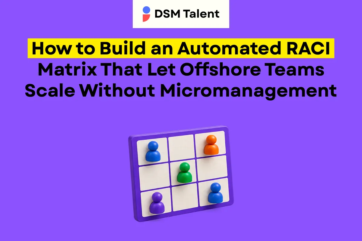 How to Build an Automated RACI Matrix That Let Offshore Teams Scale Without Micromanagement — DSM Talent editorial cover.