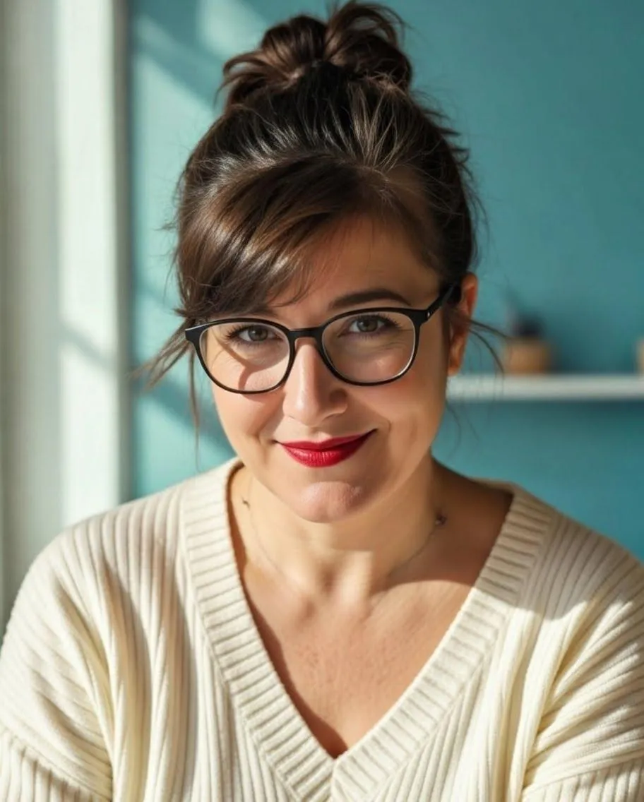 Andrea – Energierebellin und Coach für Geldblockaden bei Frauen – lächelnd im cremefarbenen Pullover