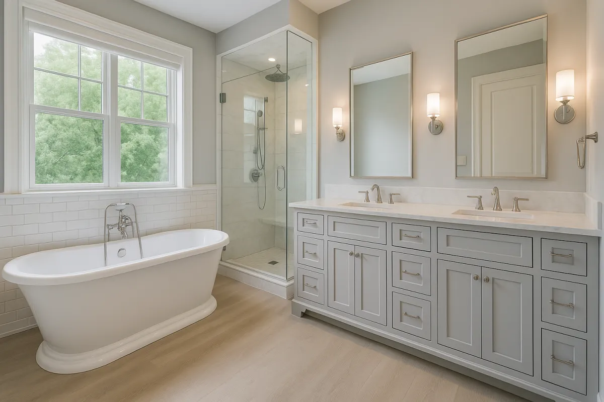 A large kitchen with a center island and stainless steel appliances
