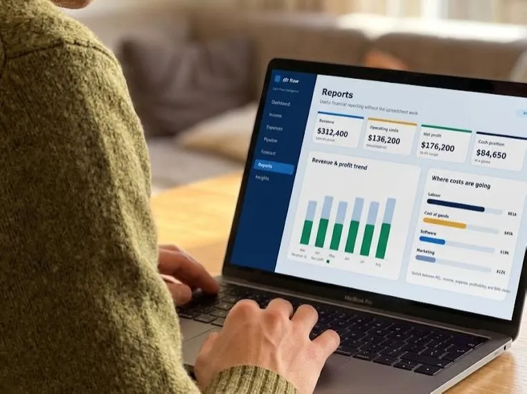 Bespoke executive financial clarity dashboard interface displaying cash flow forecasts and pipeline analytics