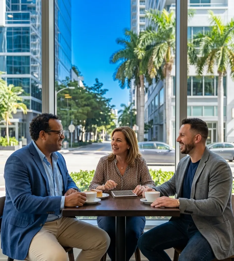 Alec Melroy Bayside Business Advisors capital advisor meeting with Miami small business owner to review funding options