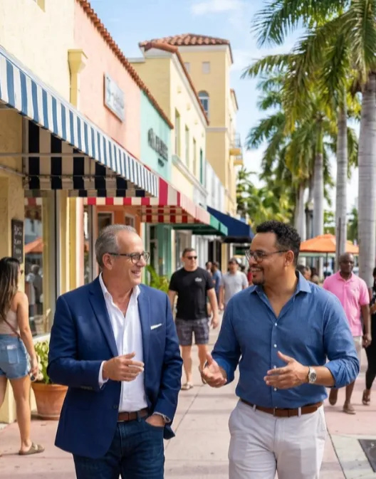 Alec Melroy Bayside Business Advisors co-founder consulting with Miami small business owner on funding strategy