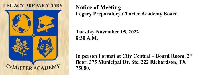 Notice of Meeting - LPCA Board Meeting November 15, 2022