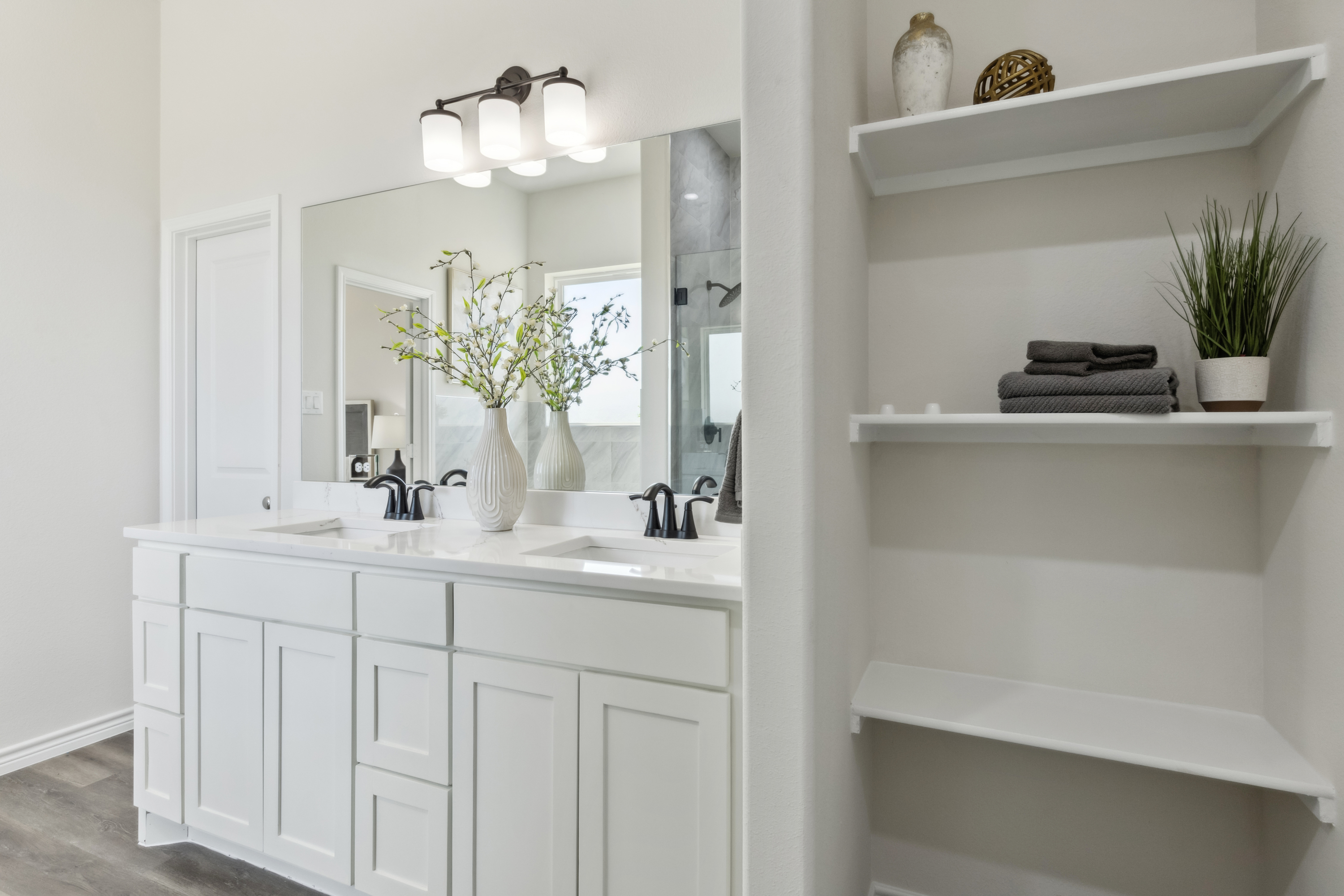 Texas Prime farmhouse master bathroom with freestanding tub