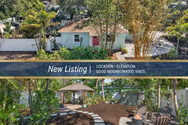 New listing in Magnolia Heights St. Petersburg FL 33704. Charming 2-bedroom home with elevated lot, lush landscaping, pergola, and fire pit on a huge corner lot near Tampa Bay