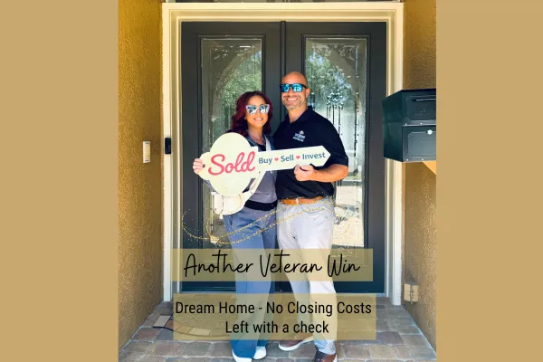 St. Petersburg, FL veteran and wife celebrating home purchase with VA loan — no closing costs and left with a $6,000 check — Laura Marie Group, eXp Realty