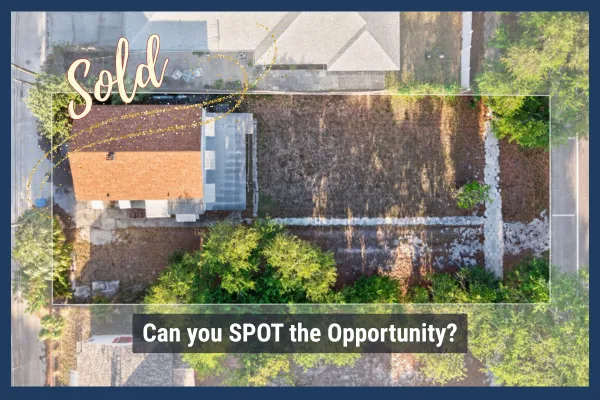 Aerial view of a sold NTM-1 zoned duplex lot in St. Petersburg, FL. 7,810 sq ft with up to 5-unit development potential on a prime commercial corridor