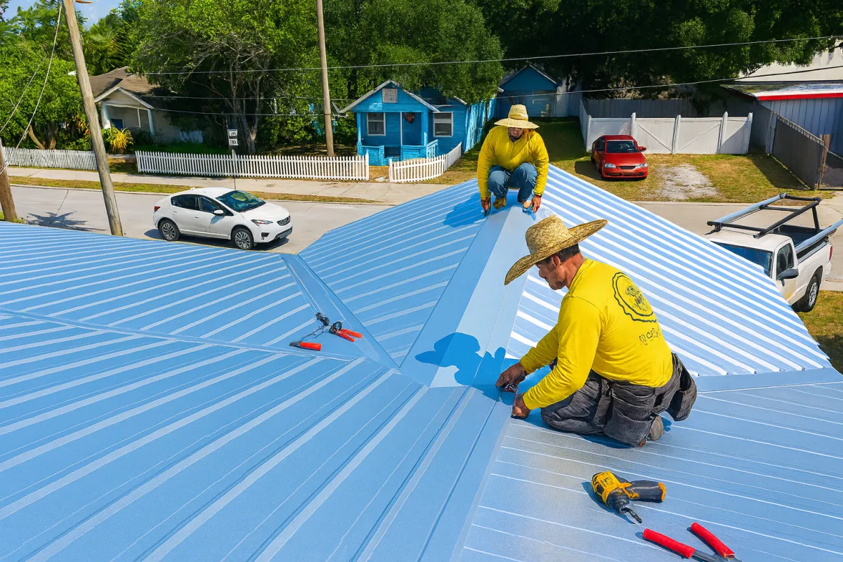 Gold Seal Roofing team installing new roof for property manager in Florida