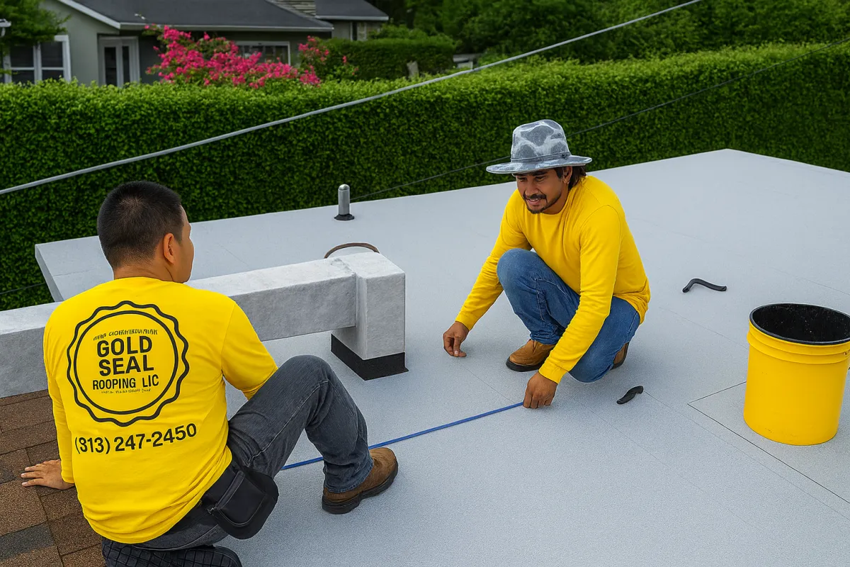 Gold Seal Roofing team installing new roof for property manager in Florida