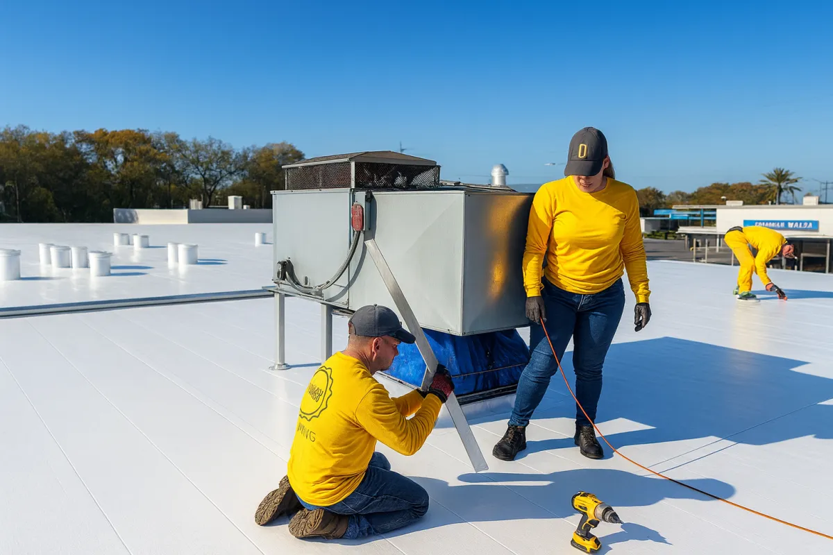 Gold Seal Roofing team installing new roof for property manager in Florida