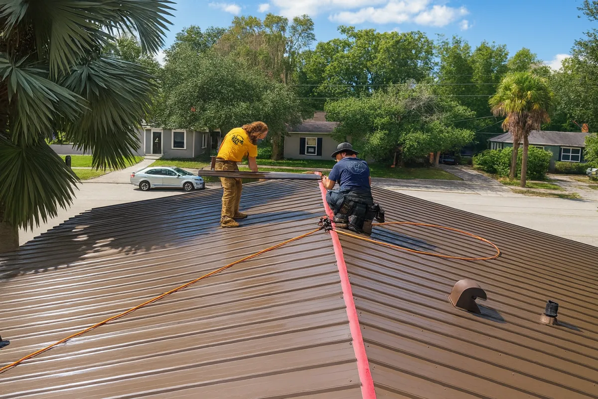 Gold Seal Roofing team installing new roof for property manager in Florida