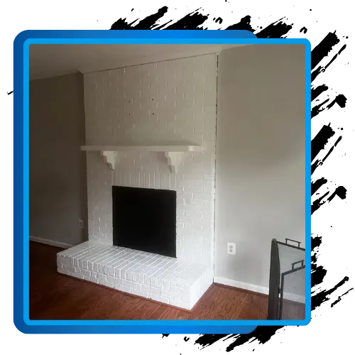 White brick fireplace and wall painting transformation for interior design.