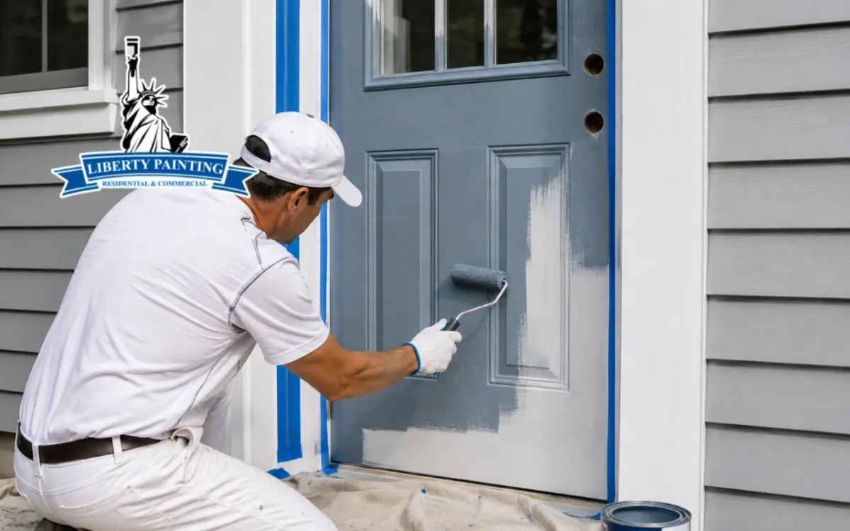 Painting an exterior door after careful surface preparation