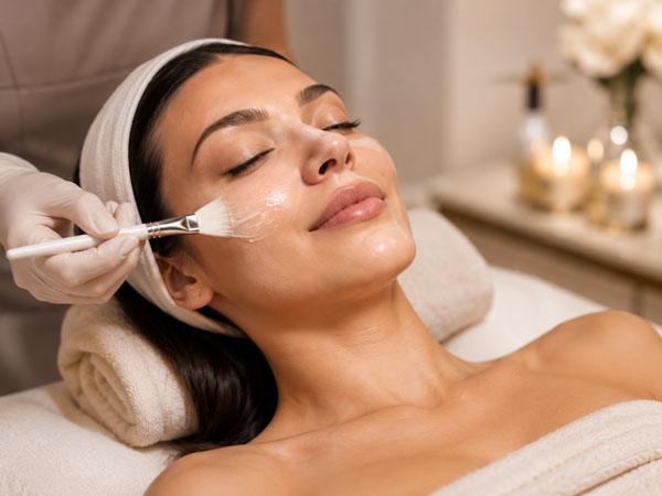 Client receiving a relaxing facial treatment at VBella’s Beauty Spa